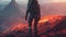 close up, cyberpunk girl climbing a volcano in an abandoned volcanic planet, cinematic trailer, imax, 8k, high resolution