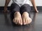 Close up of Dancer`s pointed bare feet in the dance studio