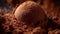 A close-up of a decadent chocolate truffle being delicately coated in a smooth layer of cocoa powder. The fine details and