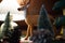 Close-up decoration of Christmas tree and reindeer background