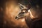 a close up of a deer\\\'s face with a blurry back ground in the foreground and a blurry back ground in the background