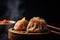 close-up of delicate dumpling, filled with savory mixture of meat and vegetables