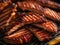 close - up of delicious barbecue pork on grill