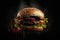 Close-up of delicious fresh tasty burger on black background. Generative ai