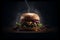 Close-up of delicious fresh tasty burger on black background. Generative ai