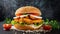 Close-up of delicious fresh tasty chicken burger. Tasty fast food