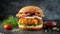Close-up of delicious fresh tasty chicken burger. Tasty fast food