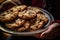 Close up delicious and nutritious oatmeal cookies with chocolate crumbs