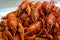 Close up of delicious red boiled crawfish/crayfish