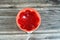 A close up of a delicious sweet red jelly pudding strawberry flavored, selective focus of chilled red strawberry jelly dessert,