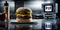 Close-up of a delicious whole hamburger on a luxe modern kitchen. AI Generative