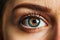 Close up detail of beautiful rainbow female eye pupil. AI generated