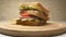 Close up detail of homemade sandwich on wooden board