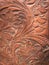 Close-up detail  of old vintage tooled leather saddle in Tucson Arizona