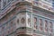 Close up detail of the ornate marble decorative facade of the Cathedral of Santa Maria del Fiore, Flor
