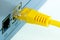 Close up Detail of RJ45 Yellow Network Cable