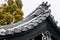 Close up detail roof of Edo period architecture style with leaves less tree in Noboribetsu Date JIdaimura Historic Village.