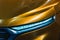 Close up detail shot of headlight of modern luxury sports car. Front view of supercar. Motor sport background concept