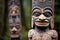 the close-up detail of a tribal totem pole