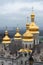 Close up detail view of ukrainian Orthodox church cupolas