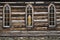 Close up of the detail of weathered wooden log cabin church