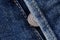 Close up of the details of new LEVI'S 501 Jeans. Seams and button fly close-up. Classic jeans model. LEVI'S is a