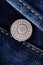 Close up of the details of new LEVI'S 501 Jeans. Seams and button fly close-up. Classic jeans model. LEVI'S is a