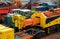 Close up of Diesel engines and engineering wagons at Nene Valley railway