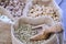 Close-up of different types of cereals assorted in bags