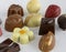 Close-up of different types of chocolates.