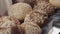 Close-up of different types of fresh baked Dutch bread is on the wooden table