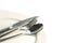 Close up dinning silverware fork , spoon and knife with dish on