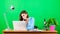 Close-up on discussion. woman with microscope. woman work in office at laptop. businesswoman talking on phone. secretary