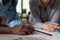 Close up of diverse architect women hands working