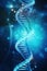 Close up of DNA in the distant future. View under the microscope. Blue helix background. Concept of the evolution of human