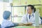 Close-up of Doctor check-up physiotherapist massaging of female in patient in a physio room