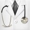 Close up of a doctors lab white coat and stethoscope.