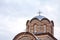 Close up on the dome and cupola of a byzantine architecture Christian Orthodox Chapel belonging to the Serbian Orthodox Church