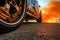 close-up of drag racing cars wheel and smoke