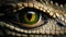 Close up of dragon eye. Fantasy reptile. 3D rendering