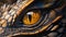 Close up of dragon's yellow eye. Generative AI
