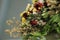 Close up of dried withered bouquet with roses and other flowers