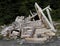 Close-up of a driftwood shelter.