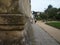 Close up of dry stone wall corner built with natural granite wallstones