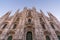 Close up of Duomo di Milano church in the early morning during sunrise, Milan Italy