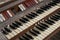Close up of dusty musical organ keyboard