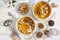 Close-up of edible insects in pumpkin soup