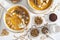 Close-up of edible insects in pumpkin soup