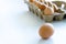 Close-up eggs Brown eggs in carton box isolated on a white