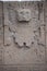 Close-up of elaborate stone carvings and reliefs on the Puerta de Sol Gateway of the Sun, at the Tiwanaku archeological site,